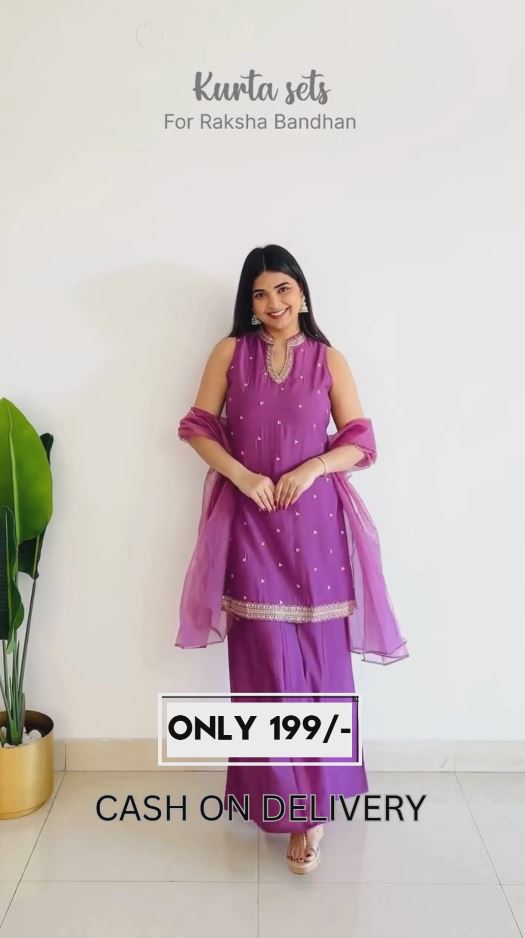 Magenta Purple Sleeveless Kurta Set with Sequin Detailing | Festive & Partywear | ₹199 Only