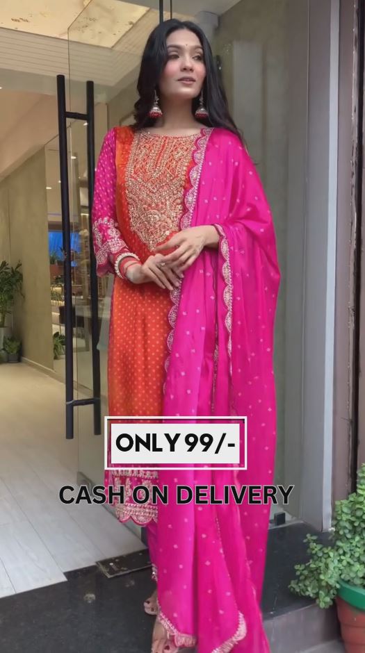 Orange pink silk embroidered ceremonial salwar suit