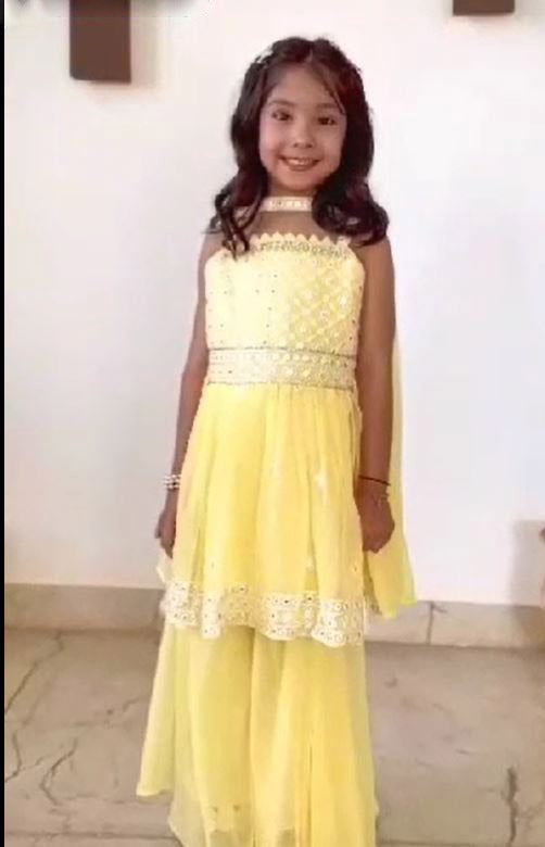 Party Wear Yellow Color Kid's Top With Sharara