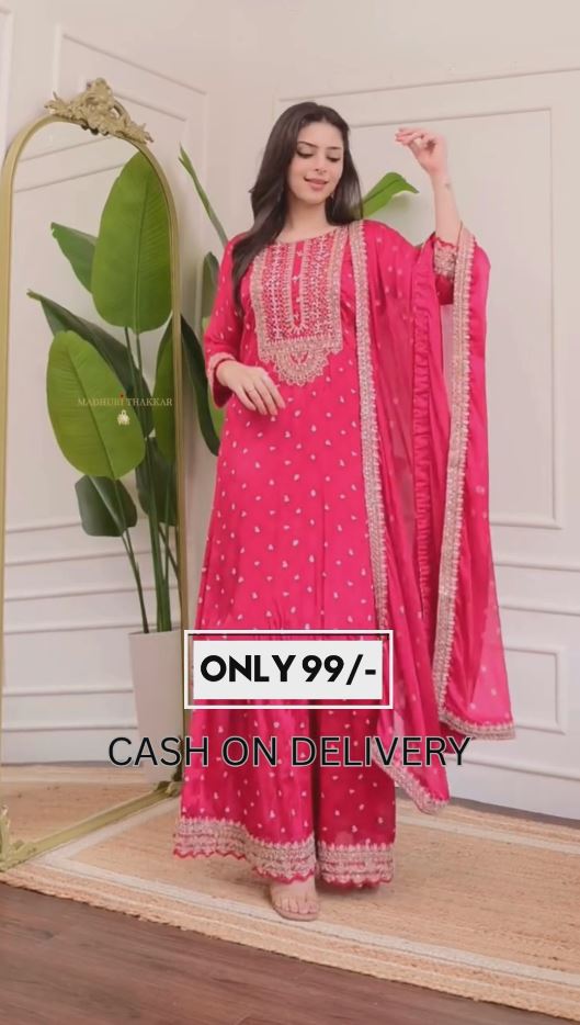 Women Pink Floral Embroidered Kurta with Sharara & With Dupatta