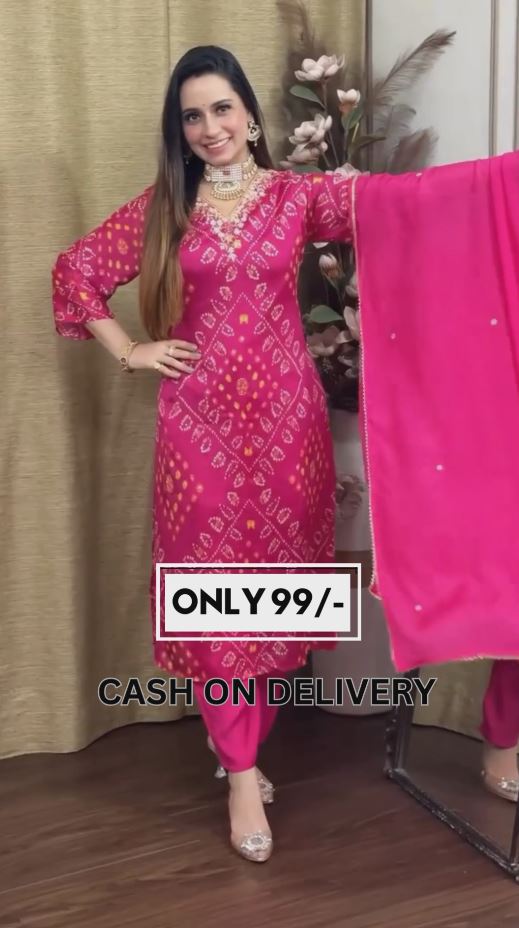 Women's Rayon Blend Straight Printed Kurta with Pant & Dupatta