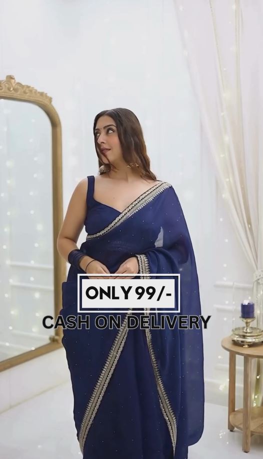 Blue Sequin Embroidered Heavy Georgette Saree Set