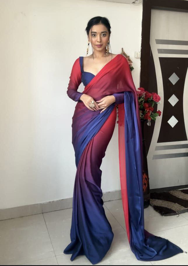 Ready To Wear Blue Color Double Tone Saree