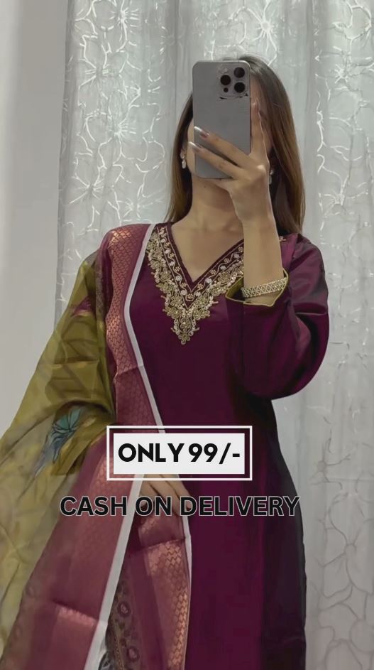 Latest Trendy Silk Blend Maroon Kurta Pant Set with Dupatta set