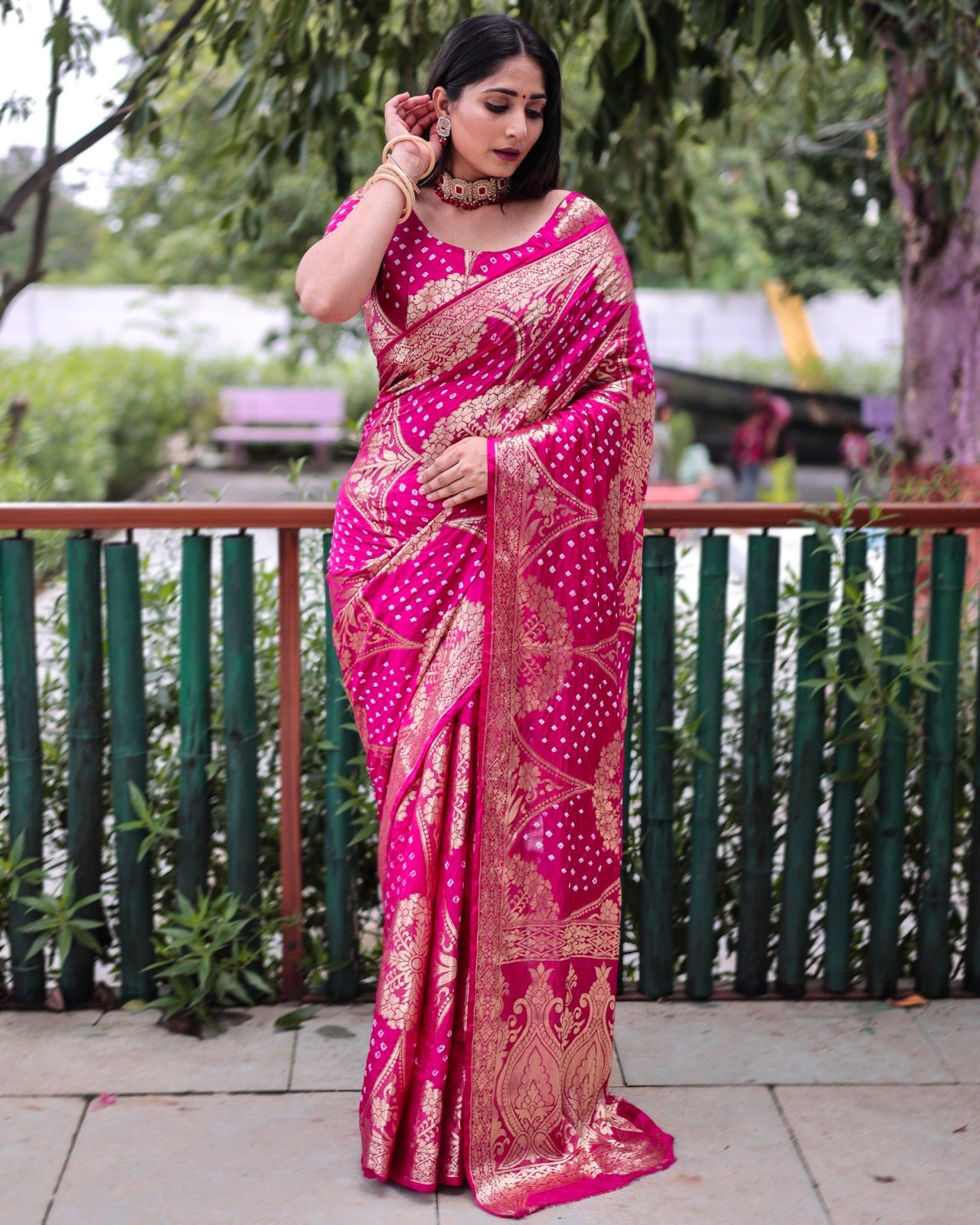 Bandhej Silk Pink Color Beautiful Design Rich Pallu Saree