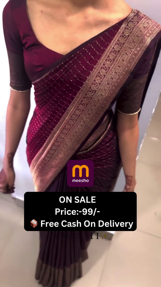 Madurai Sungudi Cotton Saree - Plain Tissue Border for Women