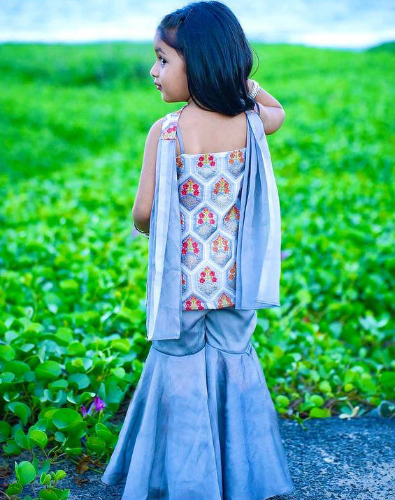 Glamourous Sky Blue Color Kid's Top With Palazzo