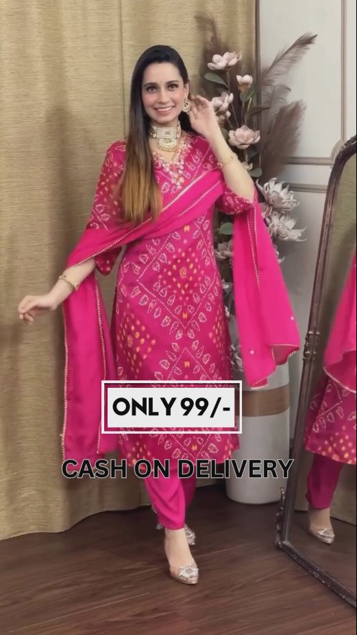 Women's Rayon Blend Straight Printed Kurta with Pant & Dupatta