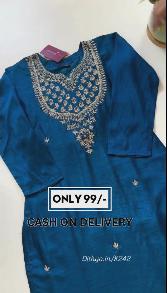 Blue Kurta Dola Silk Hand Work Bead Notched Round Set Scallop Hem Dupatta