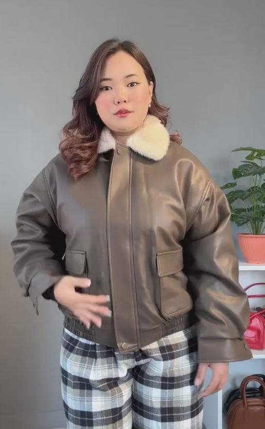 Women Brown Leather Crop Outdoor Biker Jacket