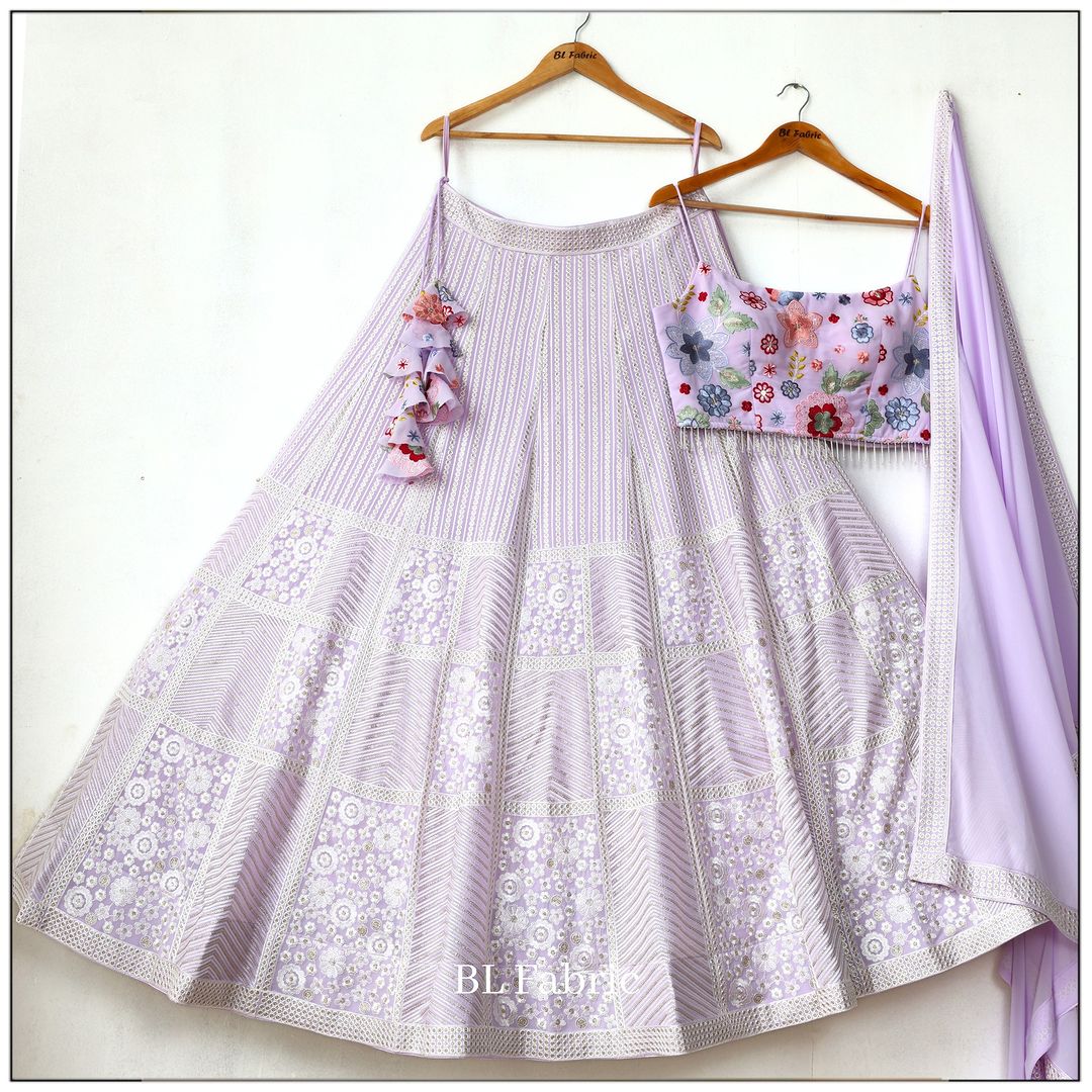 Light Purple Sequence Embroidery work Designer Wedding Lehenga Choli