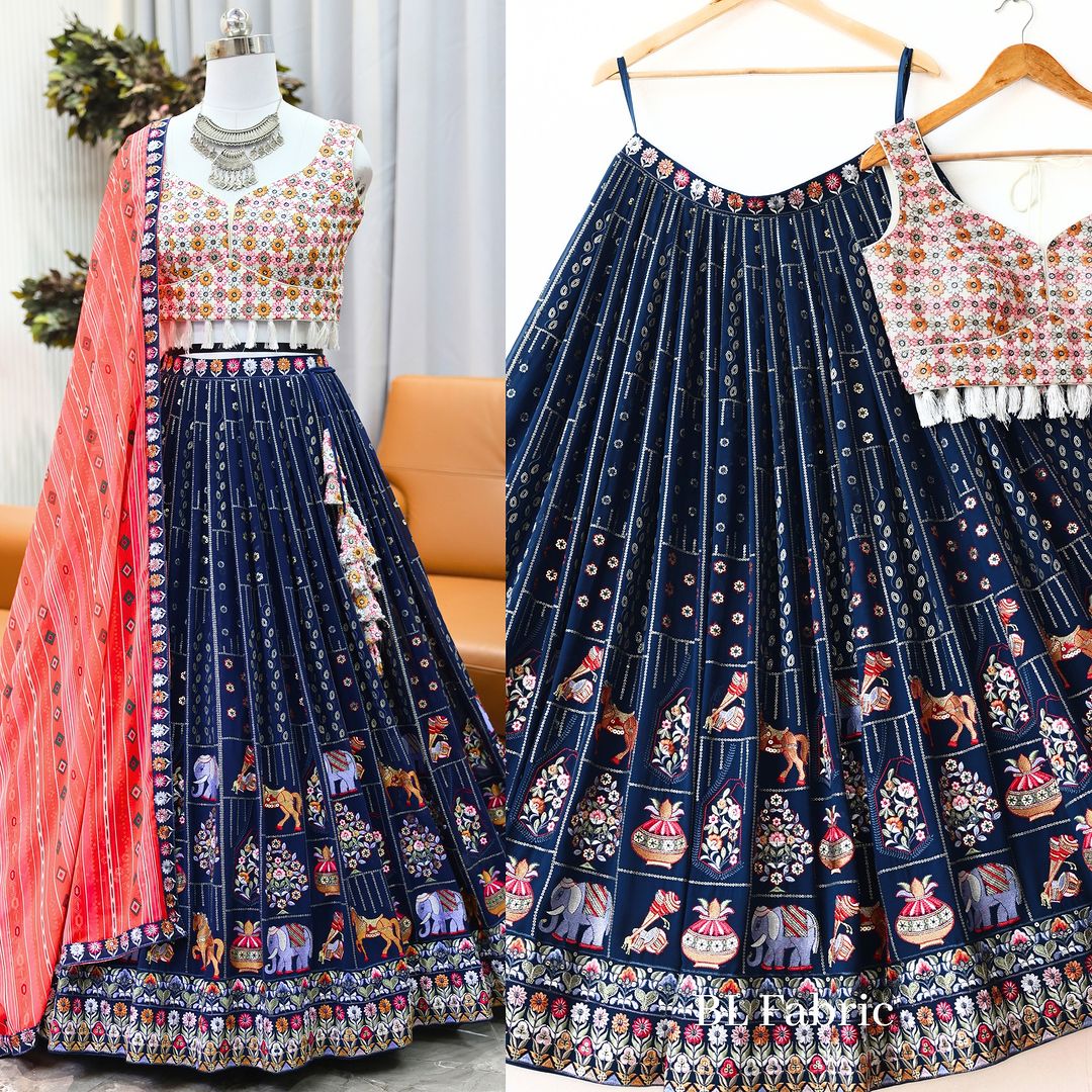 Embroidery Blue color Sequence  work Designer Lehenga Choli for Any Function