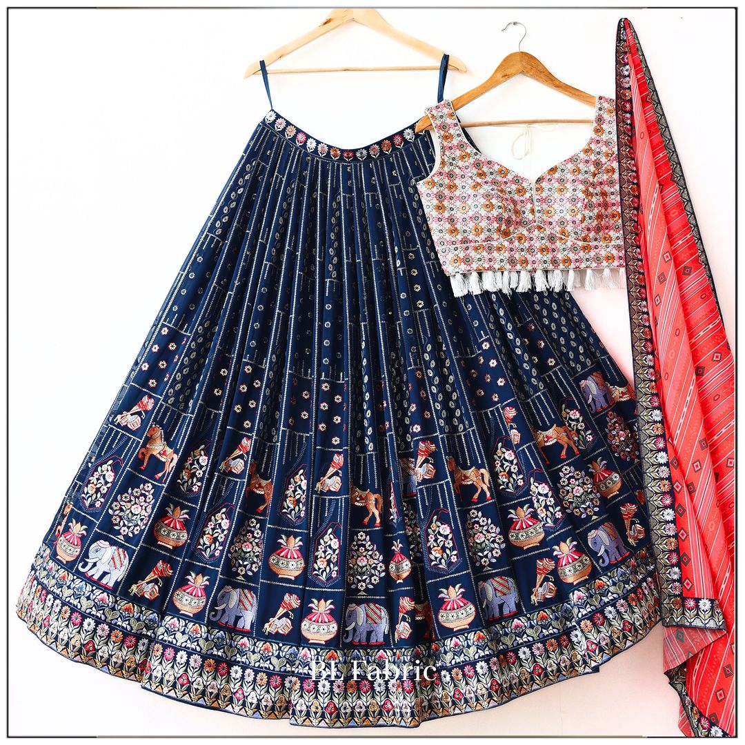 Embroidery Blue color Sequence  work Designer Lehenga Choli for Any Function