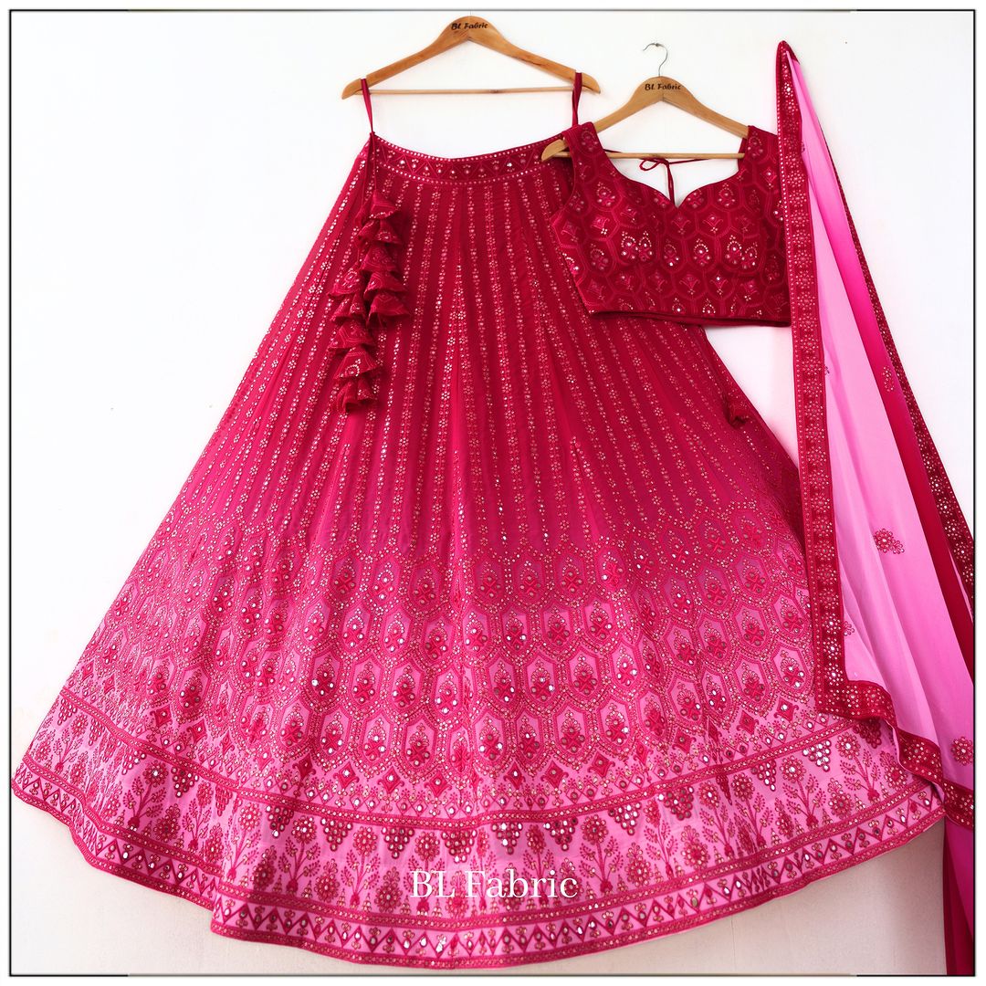 Pink color Shadding Sequence & Thread work Designer Wedding Lehenga Choli For Wedding Function