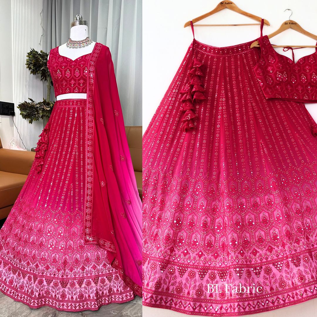 Pink color Shadding Sequence & Thread work Designer Wedding Lehenga Choli For Wedding Function