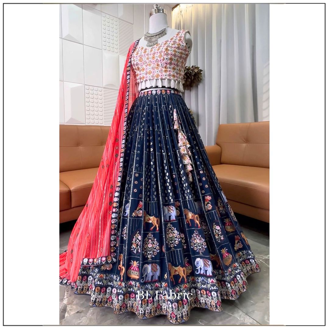 Embroidery Blue color Sequence  work Designer Lehenga Choli for Any Function