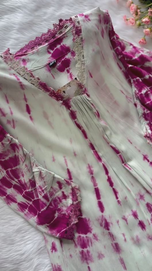 Pink and white pure shibori embroidery kurti top