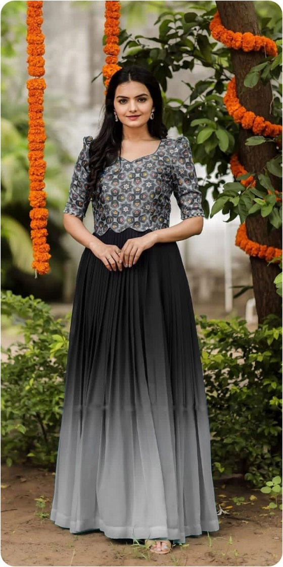 Georgette Black Colo Lovely Pattern Long Gown