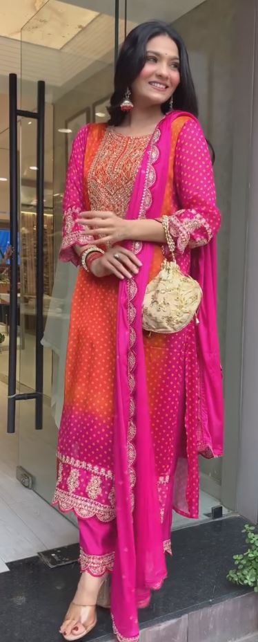 Orange pink silk embroidered ceremonial salwar suit