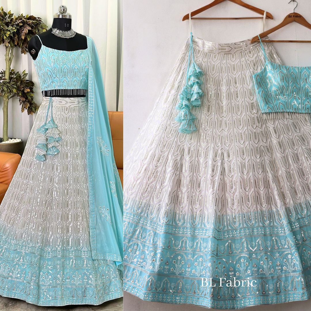 Skyblue Shading color Sequence & Thread work Designer Wedding Lehenga Choli