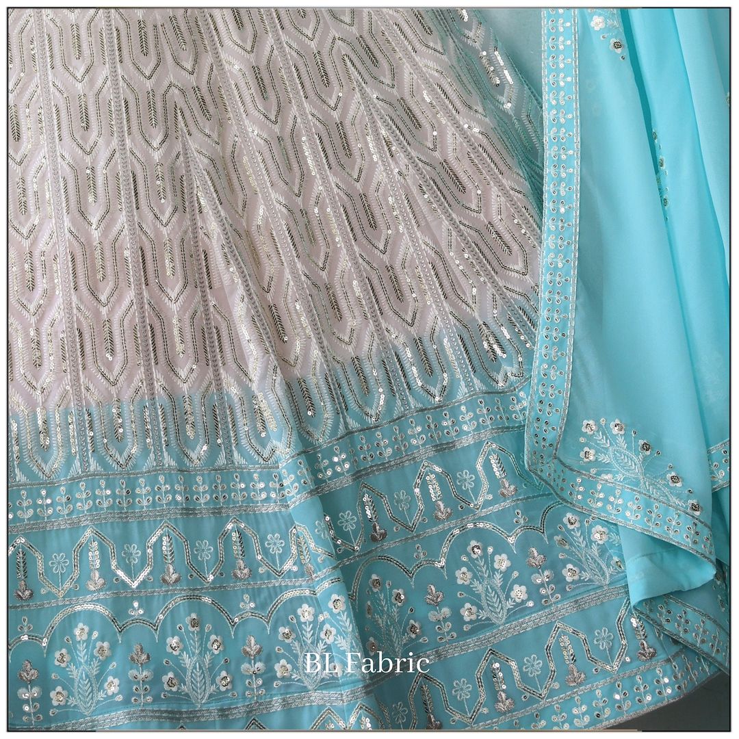 Skyblue Shading color Sequence & Thread work Designer Wedding Lehenga Choli