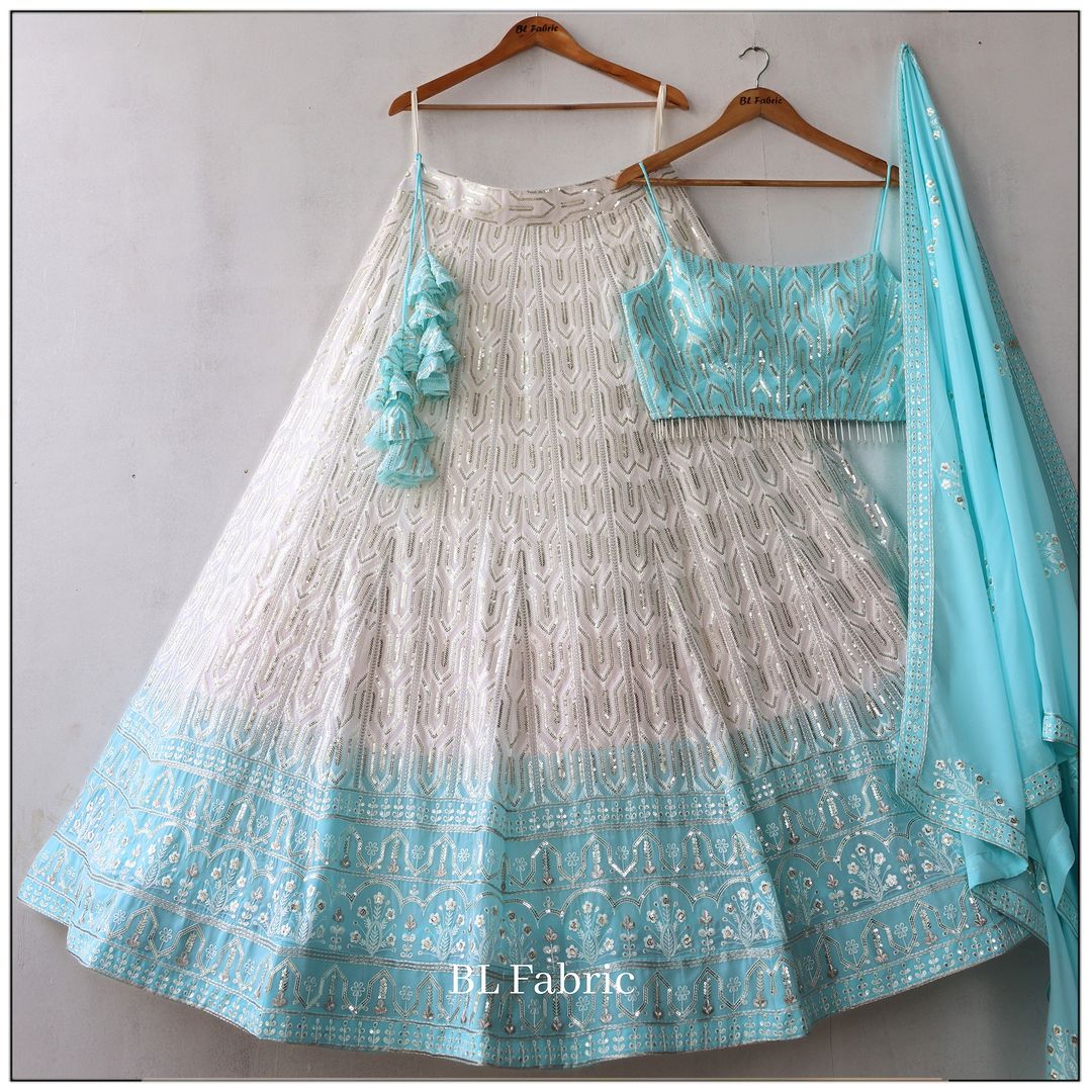 Skyblue Shading color Sequence & Thread work Designer Wedding Lehenga Choli