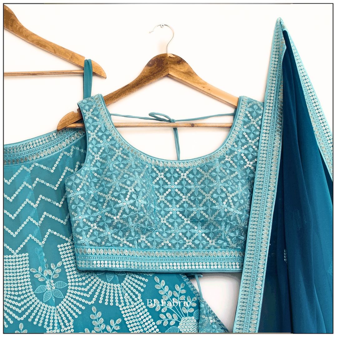 Skyblue Shadding color Sequence Embroidery work Designer Lehenga Choli for Wedding Function