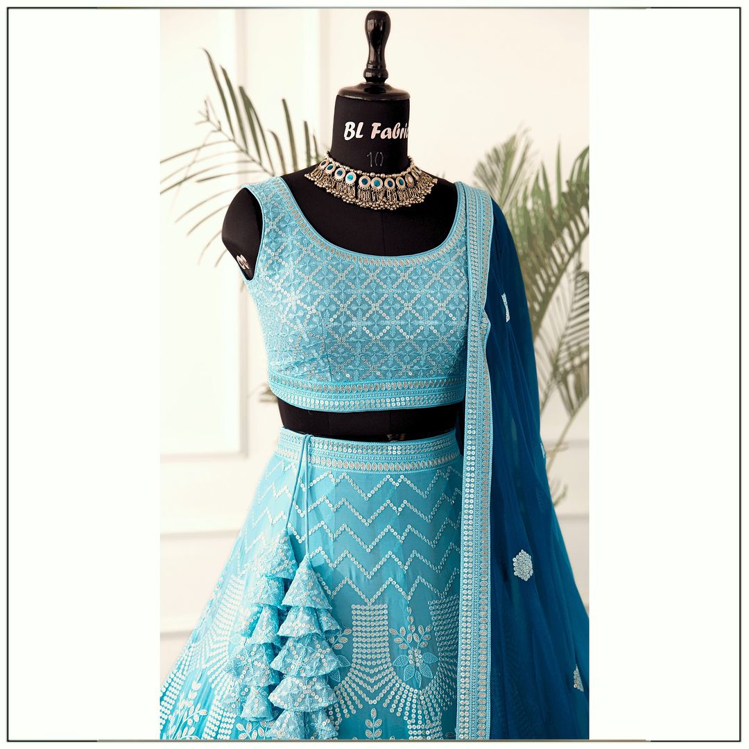 Skyblue Shadding color Sequence Embroidery work Designer Lehenga Choli for Wedding Function