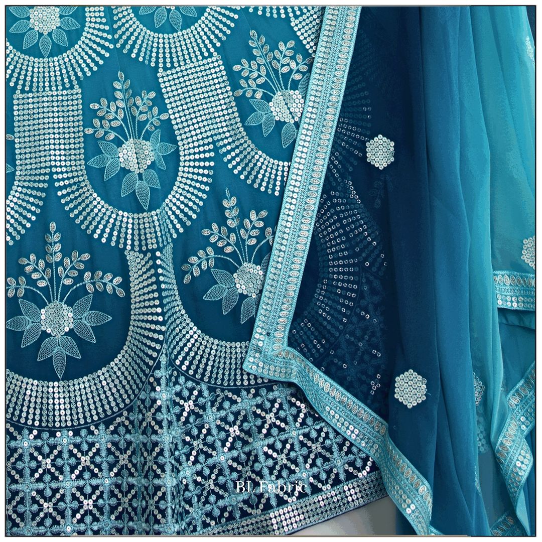 Skyblue Shadding color Sequence Embroidery work Designer Lehenga Choli for Wedding Function