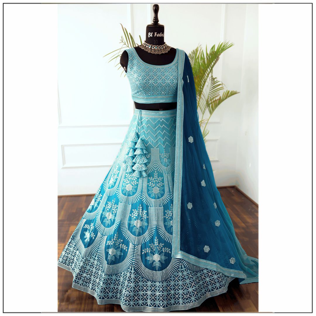 Skyblue Shadding color Sequence Embroidery work Designer Lehenga Choli for Wedding Function