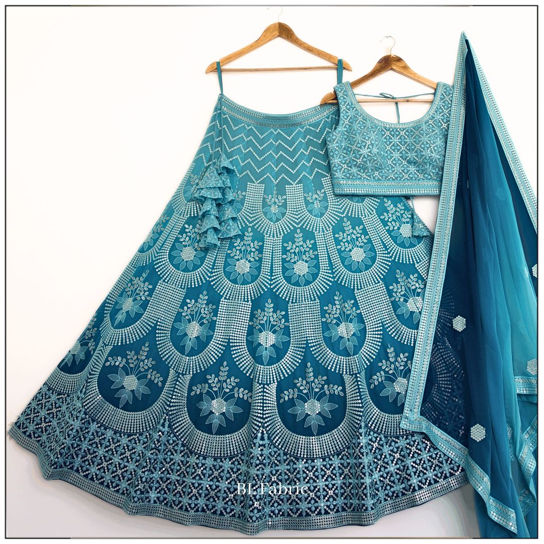 Skyblue Shadding color Sequence Embroidery work Designer Lehenga Choli for Wedding Function