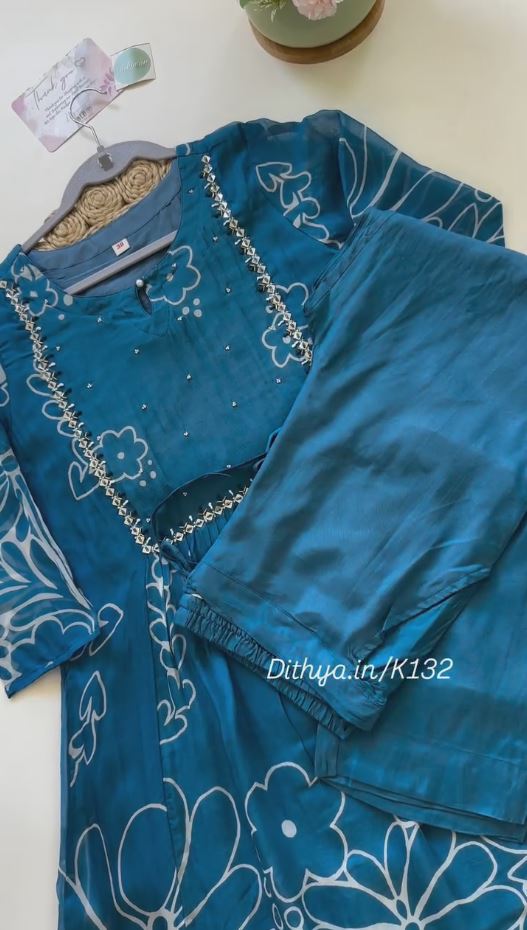 Viscose Silk Floral Anarkali with pants and dupatta.