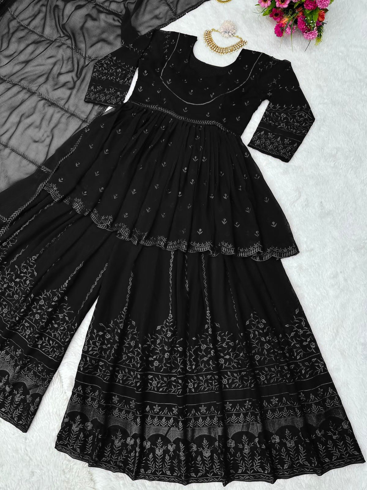 Sara Ali Khan Ware Black Color Sharara Suit