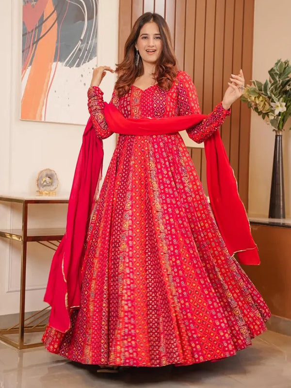 Fabulous Magenta Red Anarkali Gown With Dupatta Set