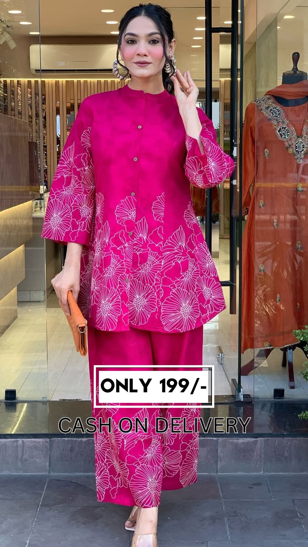 🌸 Hot Pink Floral Printed Co-Ord Set for Women – Trendy Indo-Western Style