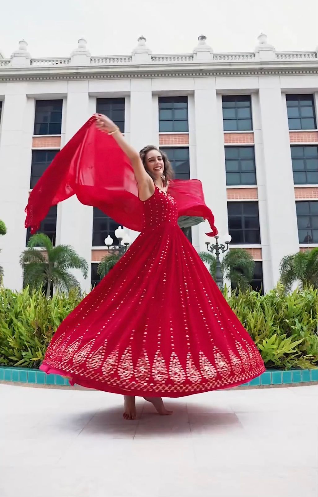 Red Color Mirror Work Gown Dress – TheDesignerSaree