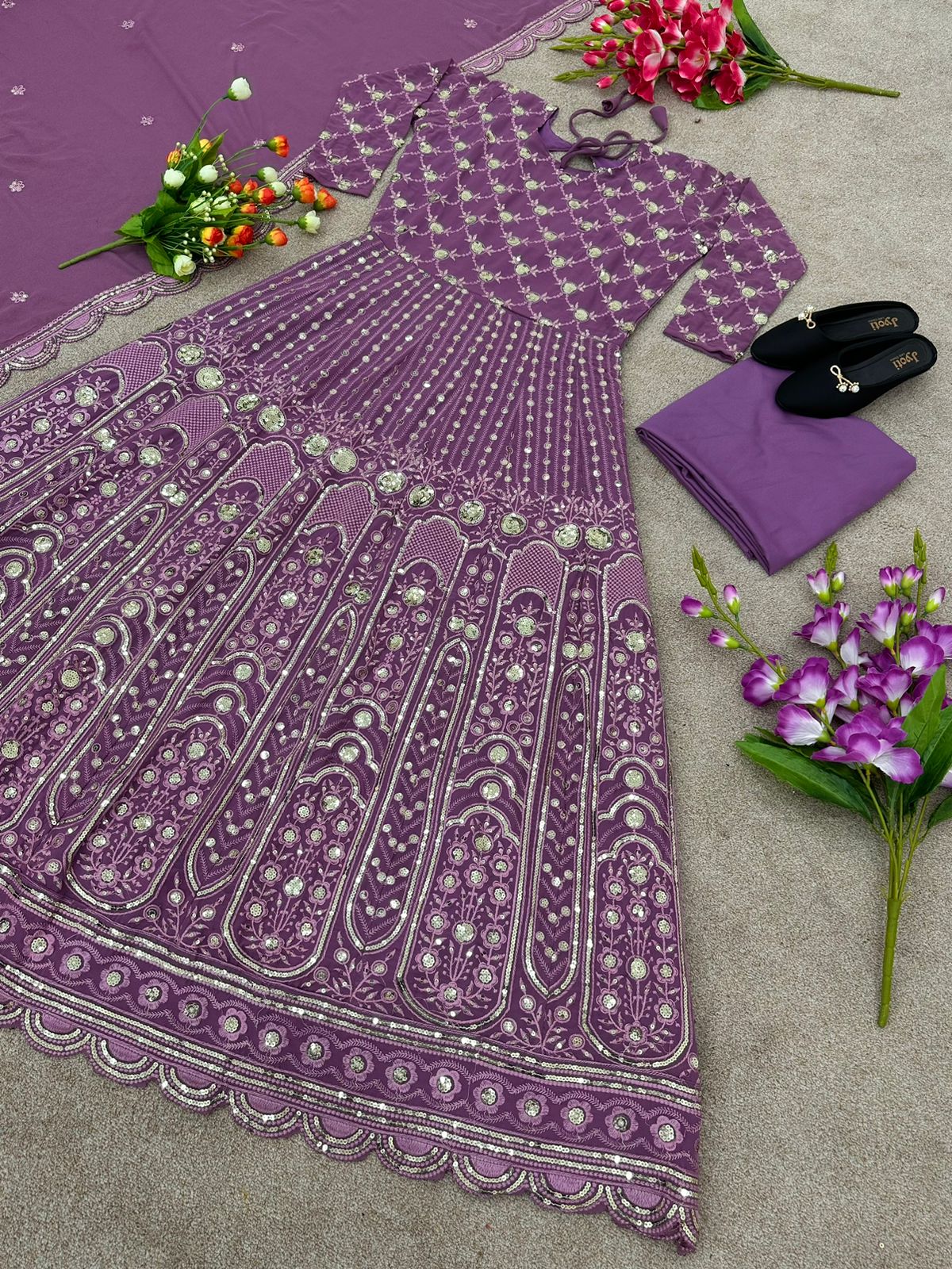 Unique Purple Color Sequence Work Anarkali Gown