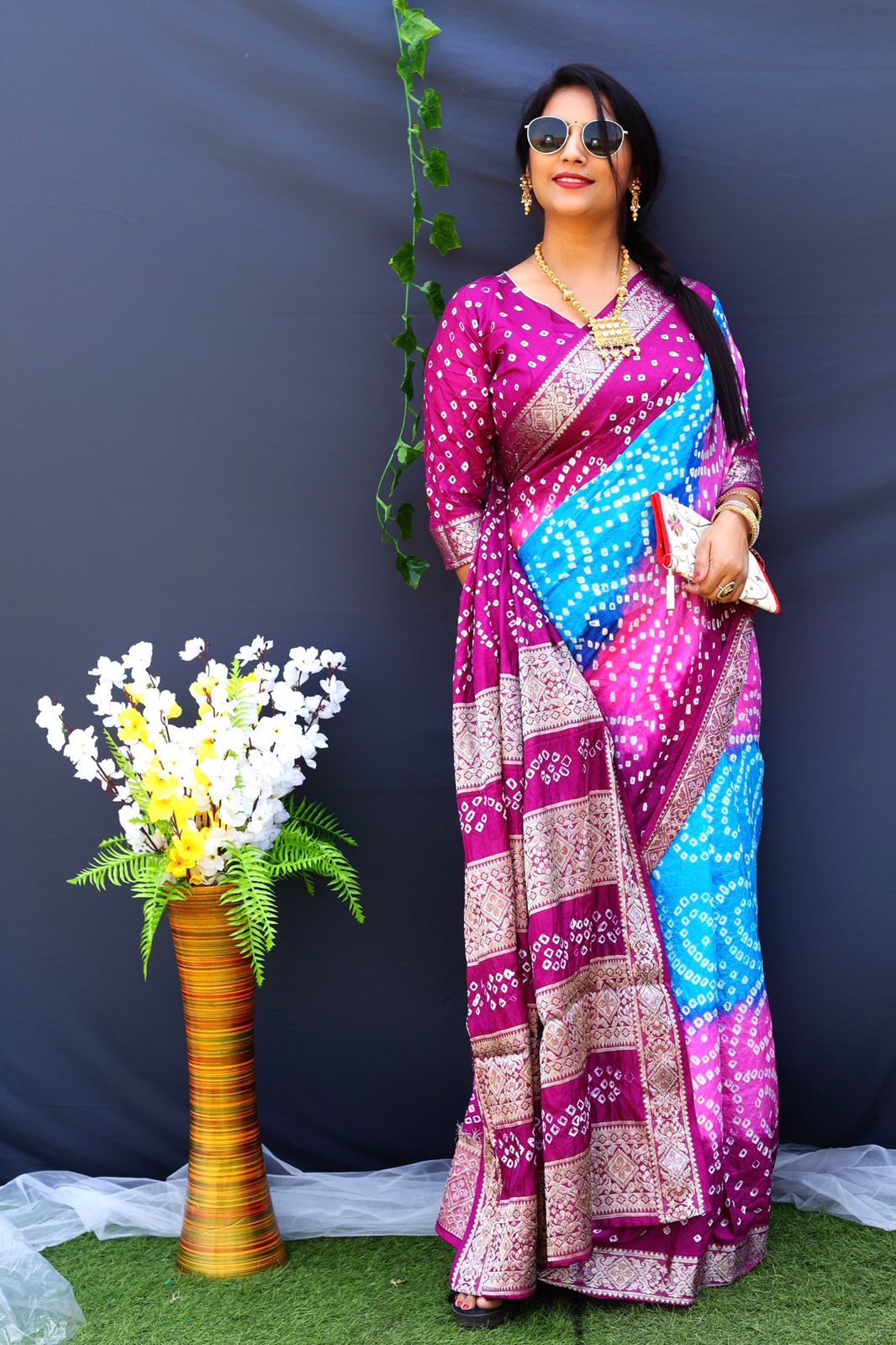 Bandhej Silk Silver Zari Weaving Border Pink Color Saree