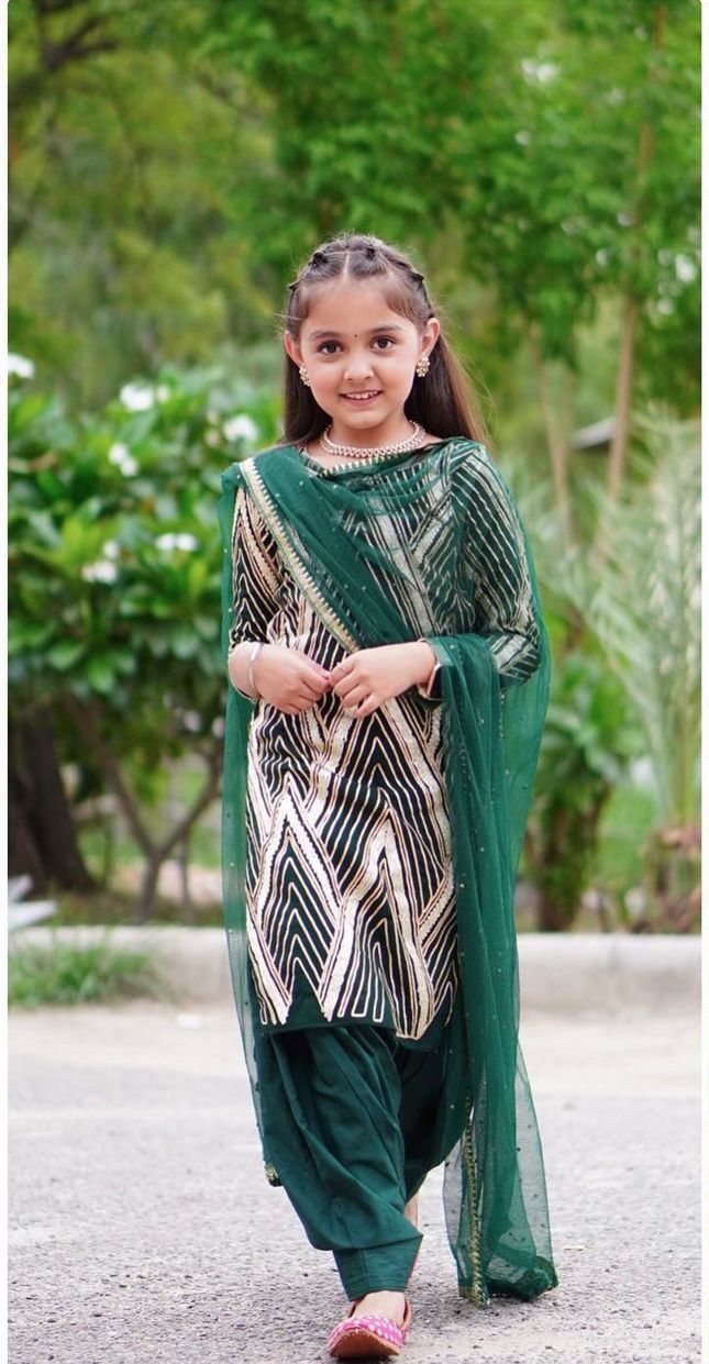 Pretty Look Baby Girl Green Color Patiala Suit
