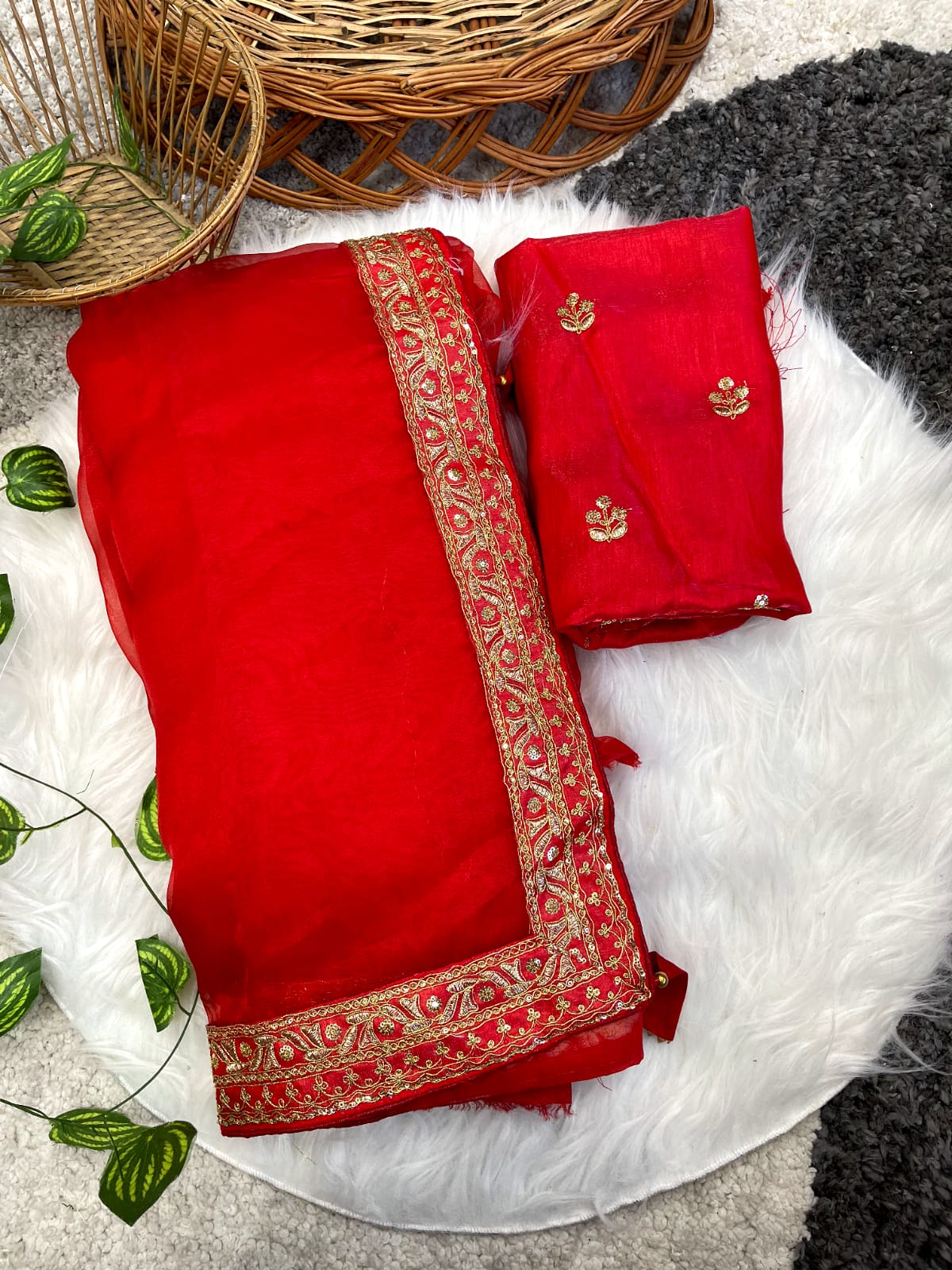 Red Color Sequence Lace Border Marriage special Saree