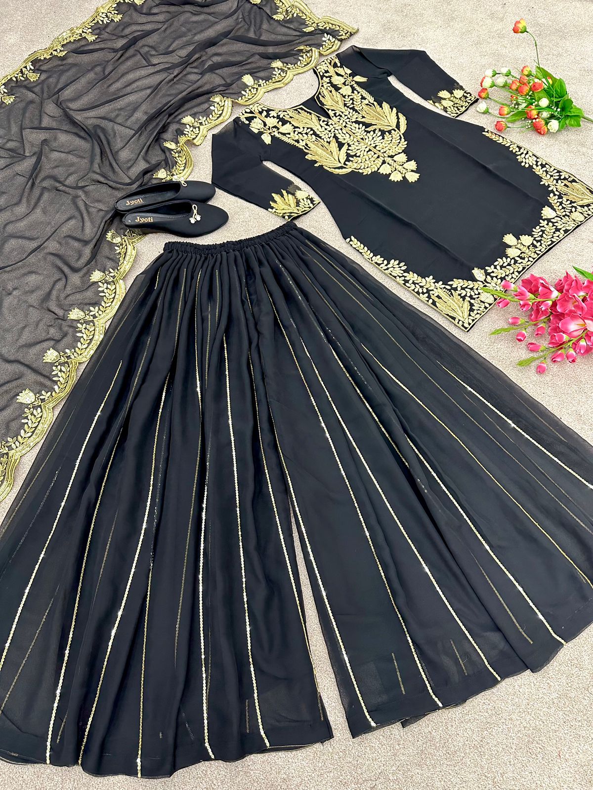 Celebrity Style Black Color Sharara Suit