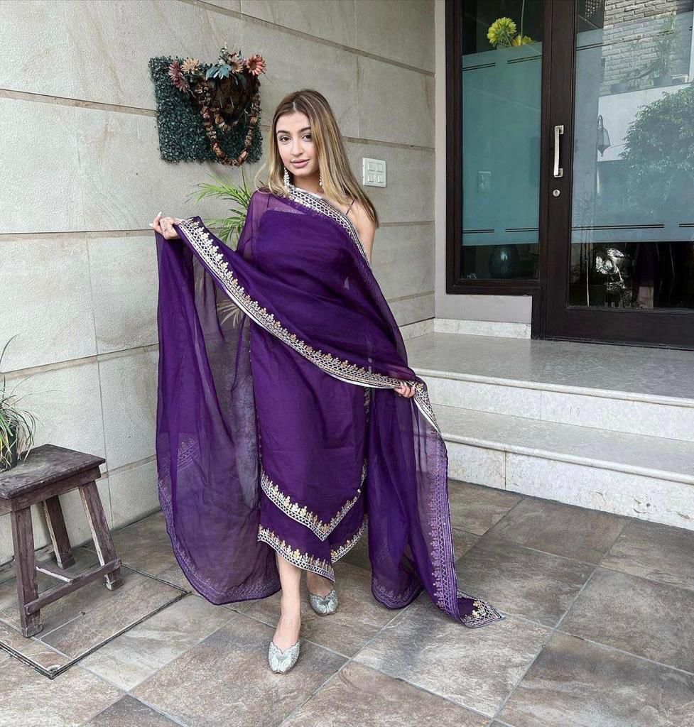 Trendy Purple Color Embroidery Work Salwar Suit
