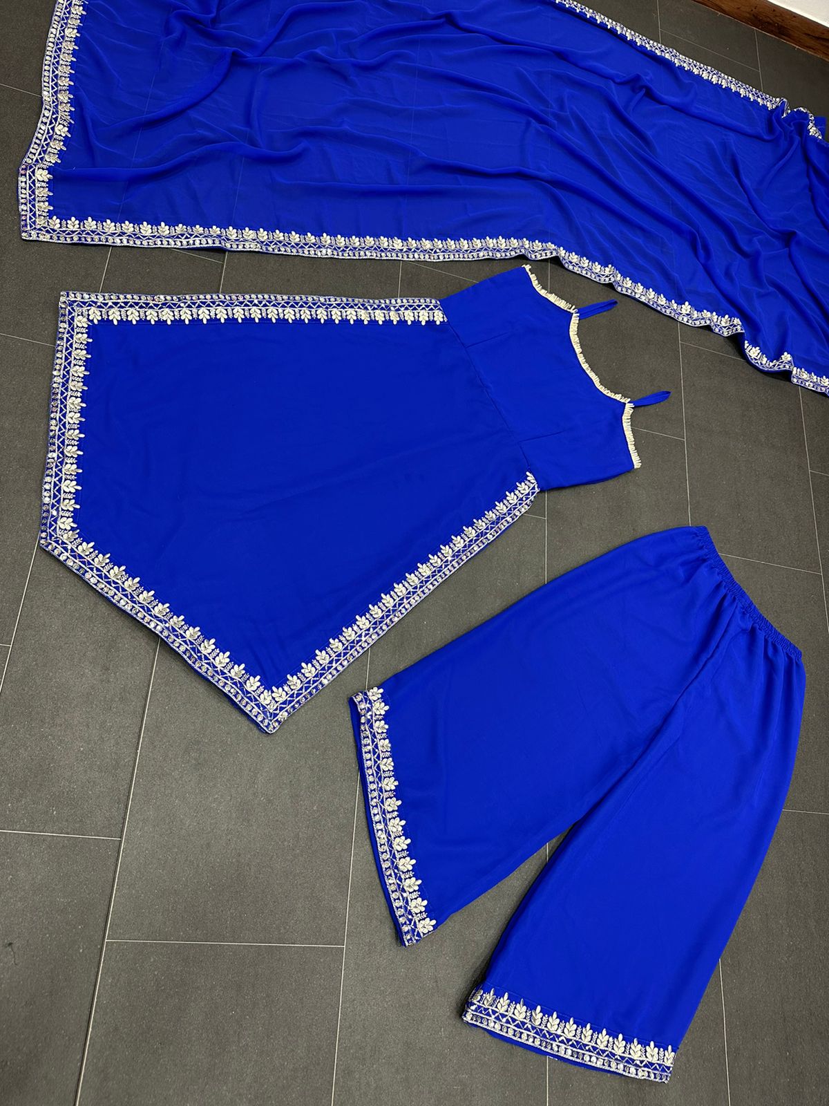 Trendy Royal Blue Color Embroidery Work Salwar Suit