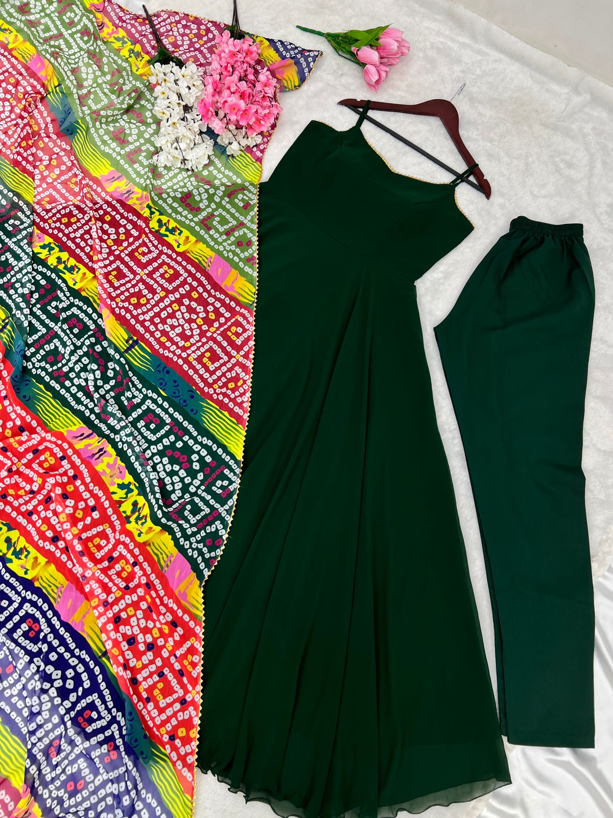 Lovely Green Color Long Gown With Printed Dupatta