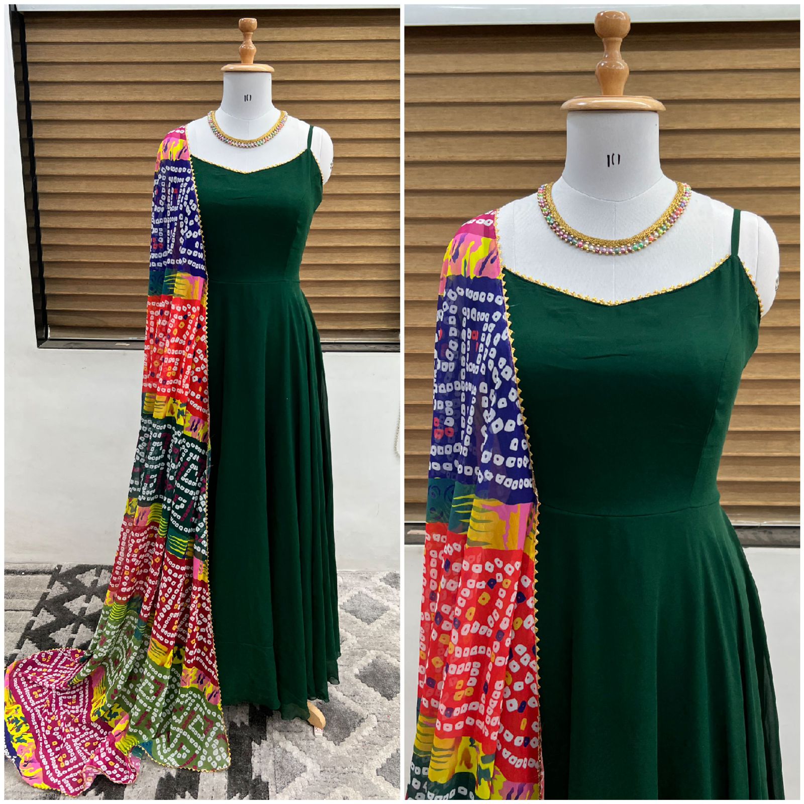 Lovely Green Color Long Gown With Printed Dupatta