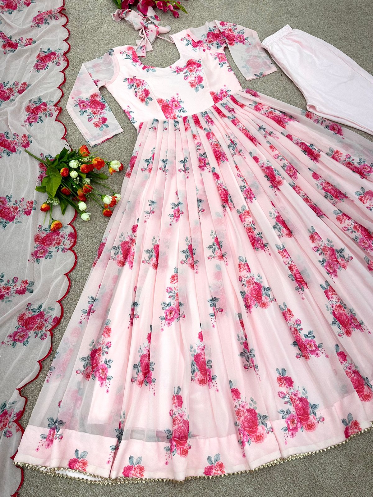 Fascinating Digital Print Pink Color Anarkali Gown