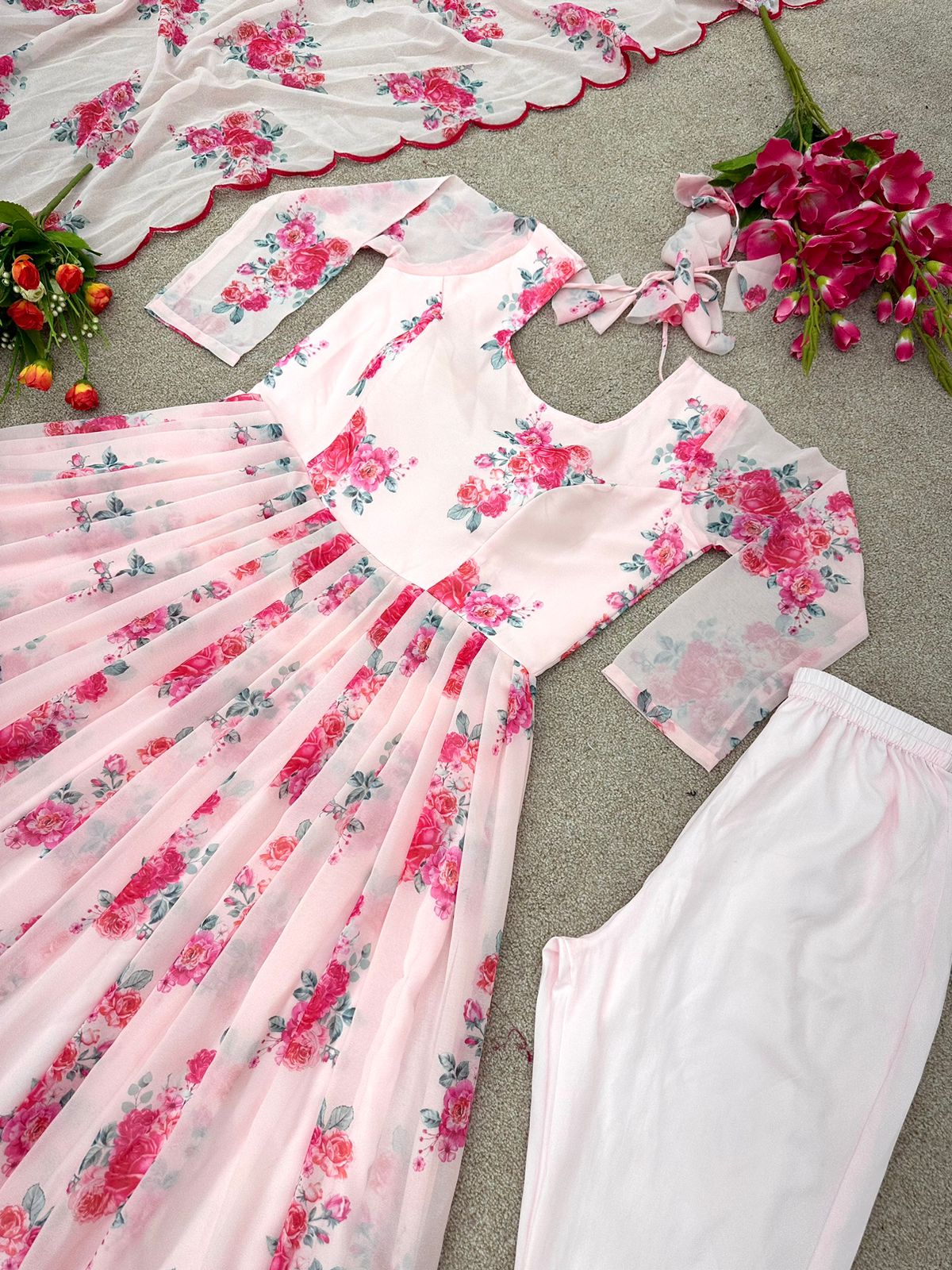 Fascinating Digital Print Pink Color Anarkali Gown