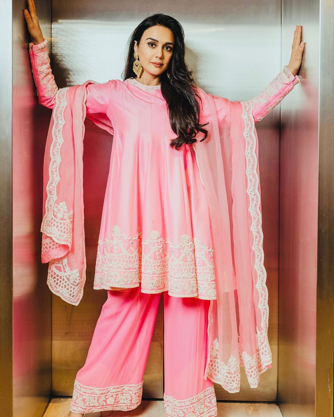 Bollywood Style Light Pink Color Shining Palazzo Set