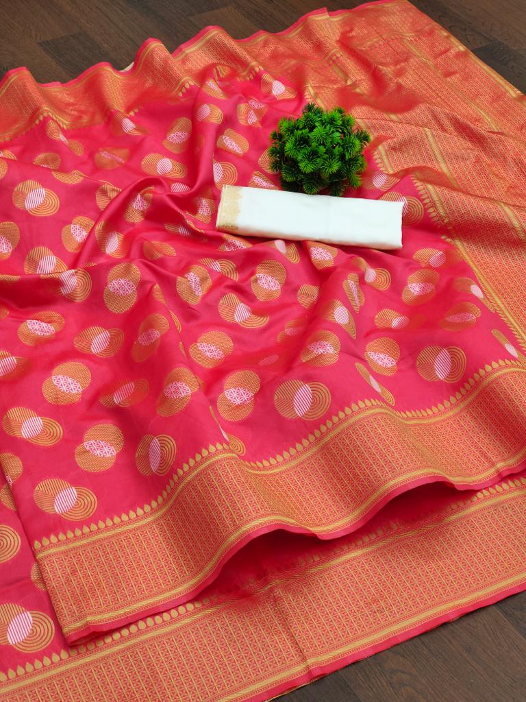 Banarasi Silk Pink Color Handloom Weaving Saree