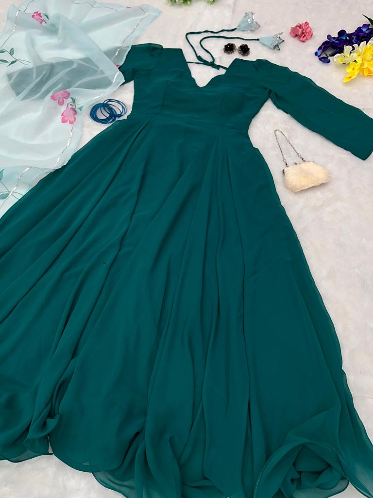 Wonderful Bottle Green Color Georgette Anarkali Gown